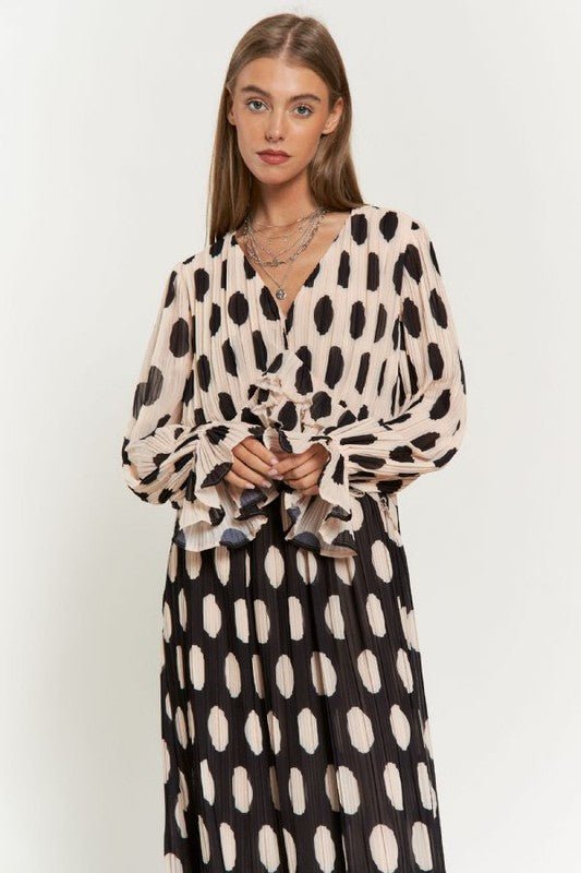 Polka Dot Ruffled Long Sleeve Pleated Maxi Dress - Happily Ever Atchison Shop Co.