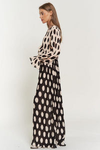 Polka Dot Ruffled Long Sleeve Pleated Maxi Dress - Happily Ever Atchison Shop Co.