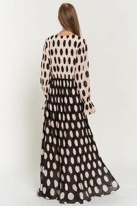 Polka Dot Ruffled Long Sleeve Pleated Maxi Dress - Happily Ever Atchison Shop Co.