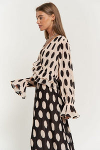 Polka Dot Ruffled Long Sleeve Pleated Maxi Dress - Happily Ever Atchison Shop Co.