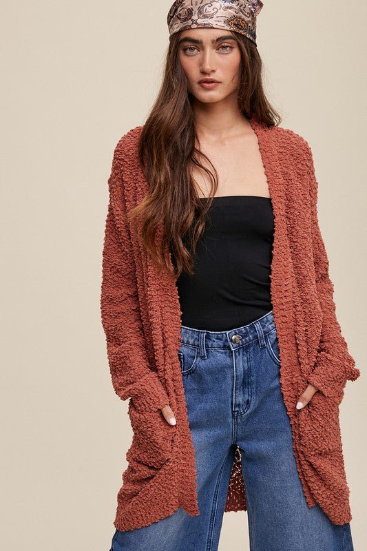 Popcorn Open Knit Cardigan Sweater - Happily Ever Atchison Shop Co.