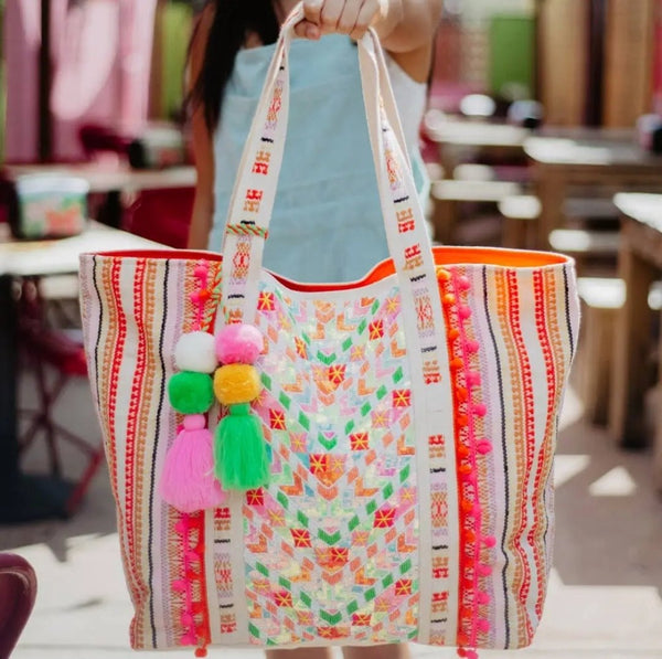Pre - Order Multicolored Chevron Sequined Big Tote Bag w/Tassles - Happily Ever Atchison Shop Co.