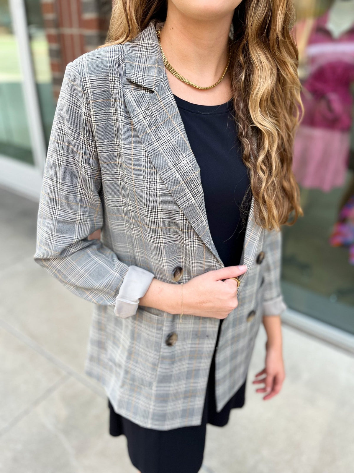 Preptastic Gray Yellow Plaid Blazer - Happily Ever Atchison Shop Co.