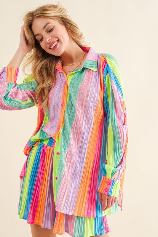Press Pleated Rainbow Shirt with Matching Shorts - Happily Ever Atchison Shop Co.