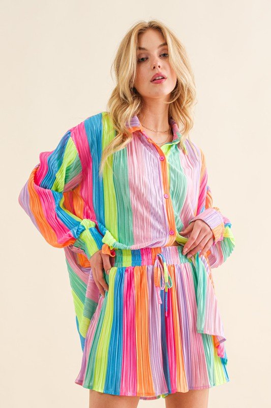 Press Pleated Rainbow Shirt with Matching Shorts - Happily Ever Atchison Shop Co.