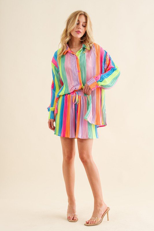 Press Pleated Rainbow Shirt with Matching Shorts - Happily Ever Atchison Shop Co.