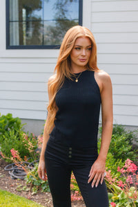 Previous Engagement Halter Neck Sweater Tank in Black - Happily Ever Atchison Shop Co.