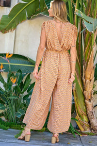 Printed V - Neck Sleeveless Jumpsuit - Happily Ever Atchison Shop Co.