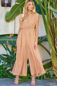 Printed V - Neck Sleeveless Jumpsuit - Happily Ever Atchison Shop Co.