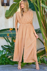 Printed V - Neck Sleeveless Jumpsuit - Happily Ever Atchison Shop Co.