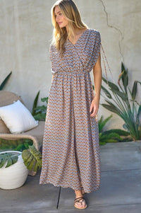 Printed V - Neck Sleeveless Jumpsuit - Happily Ever Atchison Shop Co.