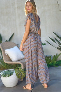 Printed V - Neck Sleeveless Jumpsuit - Happily Ever Atchison Shop Co.