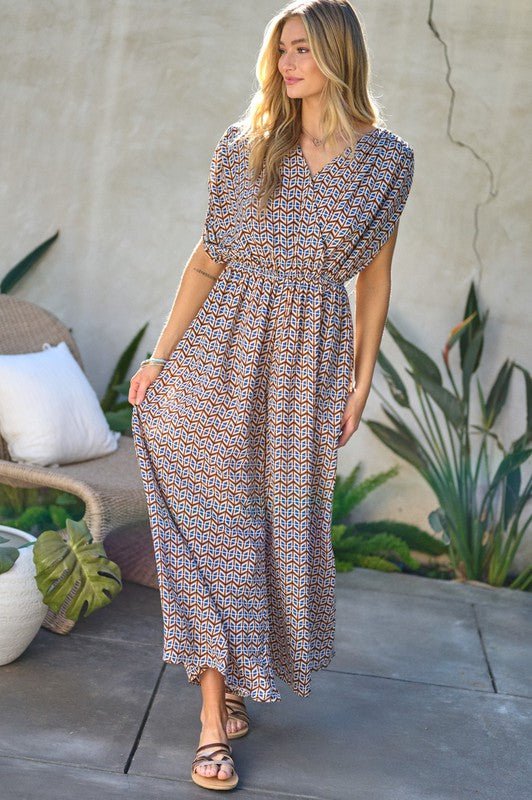 Printed V - Neck Sleeveless Jumpsuit - Happily Ever Atchison Shop Co.