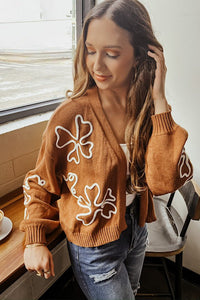 Quinn Brown Cream Floral Cardigan - Happily Ever Atchison Shop Co.