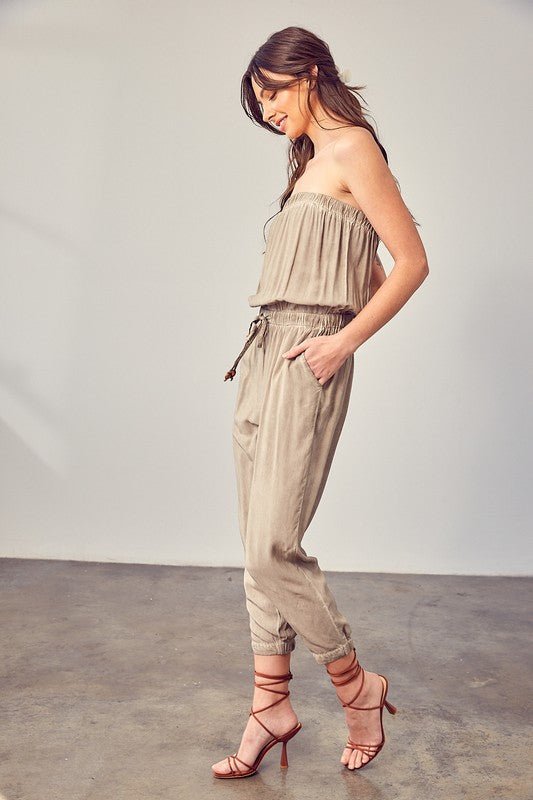 Raw Edge Detail Tube Jumpsuit - Happily Ever Atchison Shop Co.