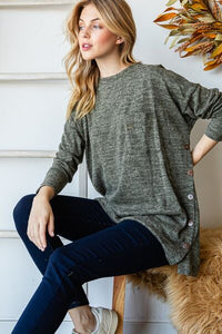 Reborn J Button Side Round Neck Long Sleeve T - Shirt - Happily Ever Atchison Shop Co.