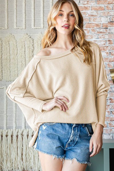 Reborn J Exposed Seam Lantern Sleeve Top - Happily Ever Atchison Shop Co.