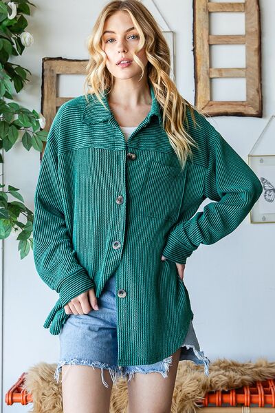 Reborn J Striped Button Up Long Sleeve Shacket - Happily Ever Atchison Shop Co.