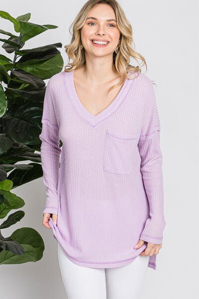 Reborn J Waffle Knit V - Neck Long Sleeve T - Shirt - Happily Ever Atchison Shop Co.