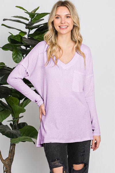 Reborn J Waffle Knit V - Neck Long Sleeve T - Shirt - Happily Ever Atchison Shop Co.