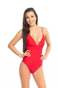 RED SCALLOP ONE PIECE SWIMSUIT - Happily Ever Atchison Shop Co.