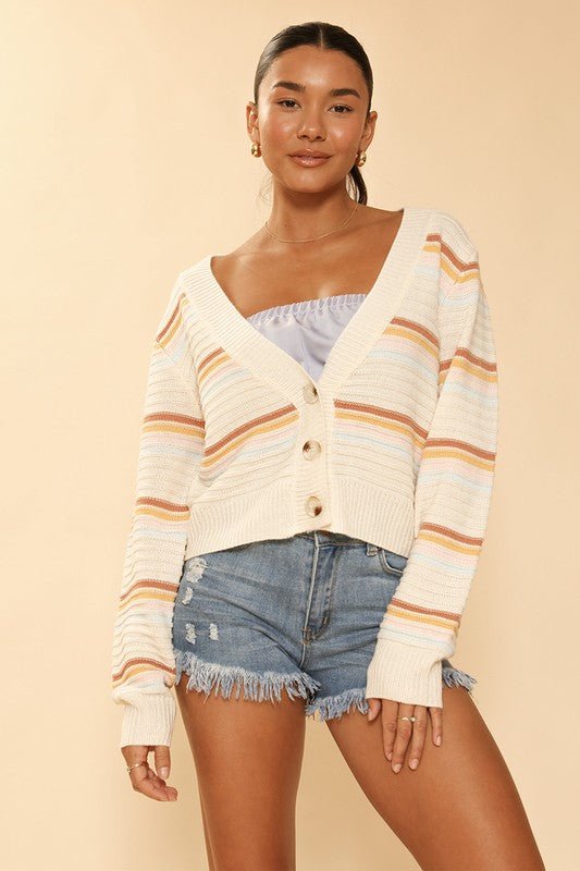 Retro Stripe Cropped Knit Cardigan - Happily Ever Atchison Shop Co.