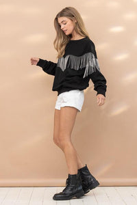 Rhinestone Fringe Pullover Top - Happily Ever Atchison Shop Co.