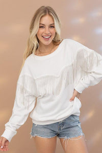 Rhinestone Fringe Pullover Top - Happily Ever Atchison Shop Co.