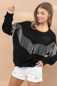 Rhinestone Fringe Pullover Top - Happily Ever Atchison Shop Co.