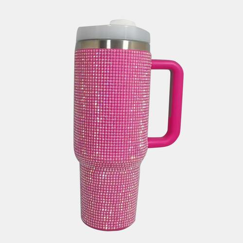 Rhinestone Stainless Steel Tumbler with Straw - Happily Ever Atchison Shop Co.