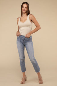 Ribbed Bra Padded V - Neck Tank Top - Happily Ever Atchison Shop Co.