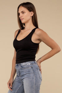 Ribbed Bra Padded V - Neck Tank Top - Happily Ever Atchison Shop Co.