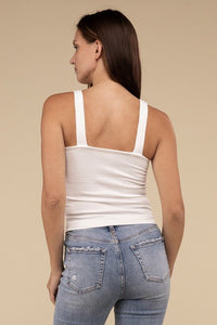 Ribbed Bra Padded V - Neck Tank Top - Happily Ever Atchison Shop Co.