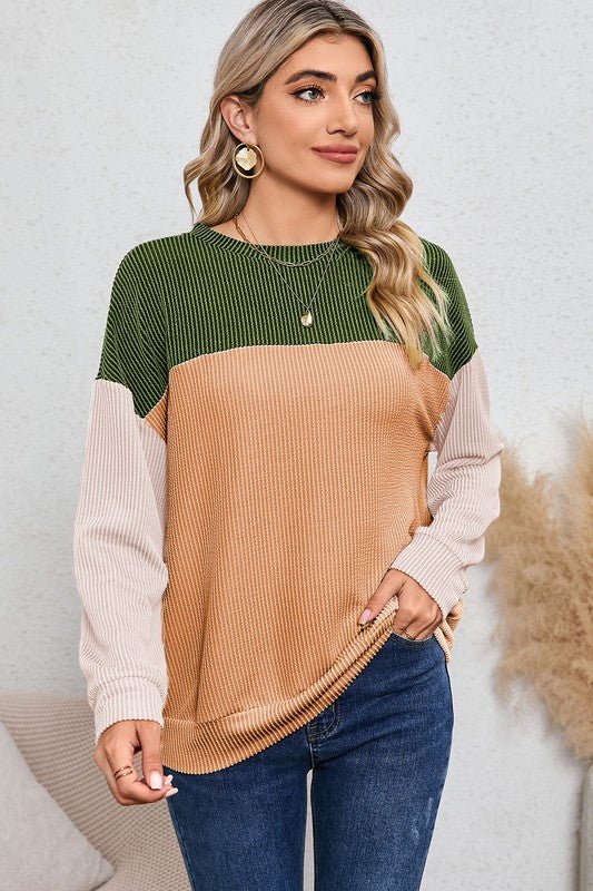 Ribbed color block tunic top - Happily Ever Atchison Shop Co.