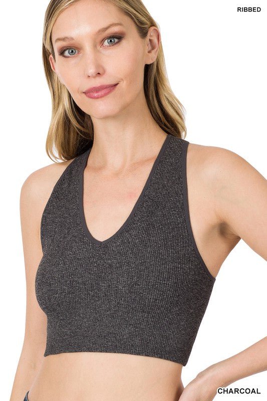 Ribbed Cropped Racerback Tank Top - Happily Ever Atchison Shop Co.