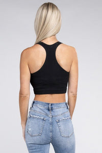 Ribbed Cropped Racerback Tank Top - Happily Ever Atchison Shop Co.