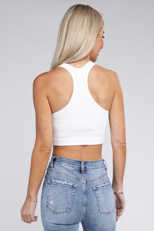 Ribbed Cropped Racerback Tank Top - Happily Ever Atchison Shop Co.