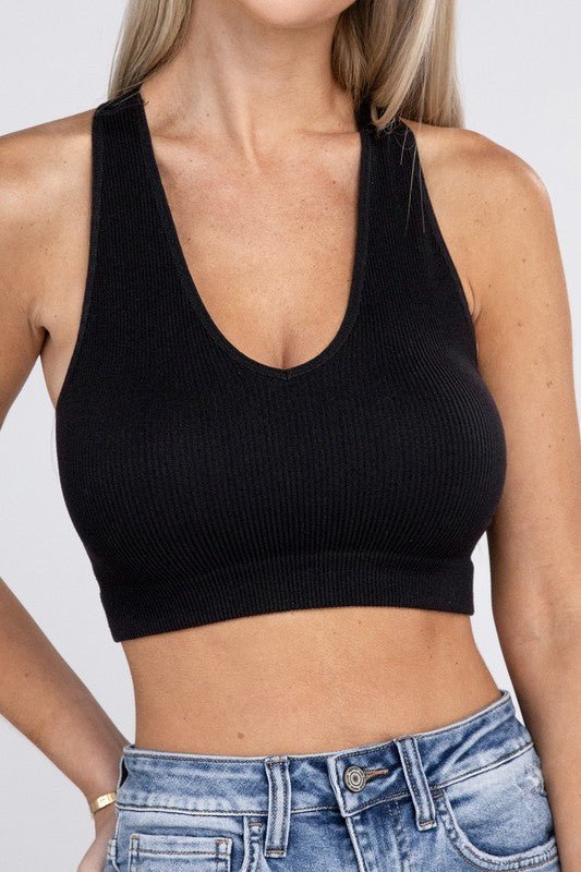 Ribbed Cropped Racerback Tank Top - Happily Ever Atchison Shop Co.