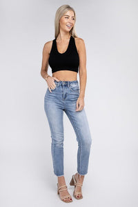 Ribbed Cropped Racerback Tank Top - Happily Ever Atchison Shop Co.