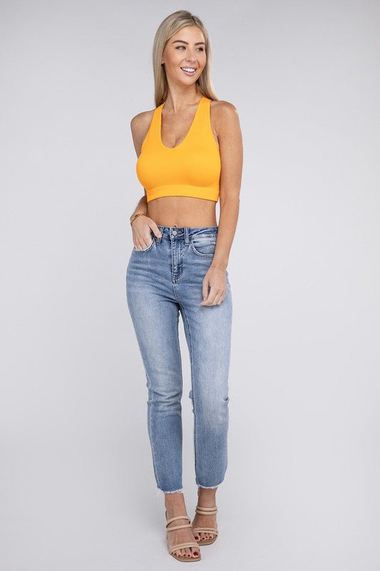 Ribbed Cropped Racerback Tank Top - Happily Ever Atchison Shop Co.