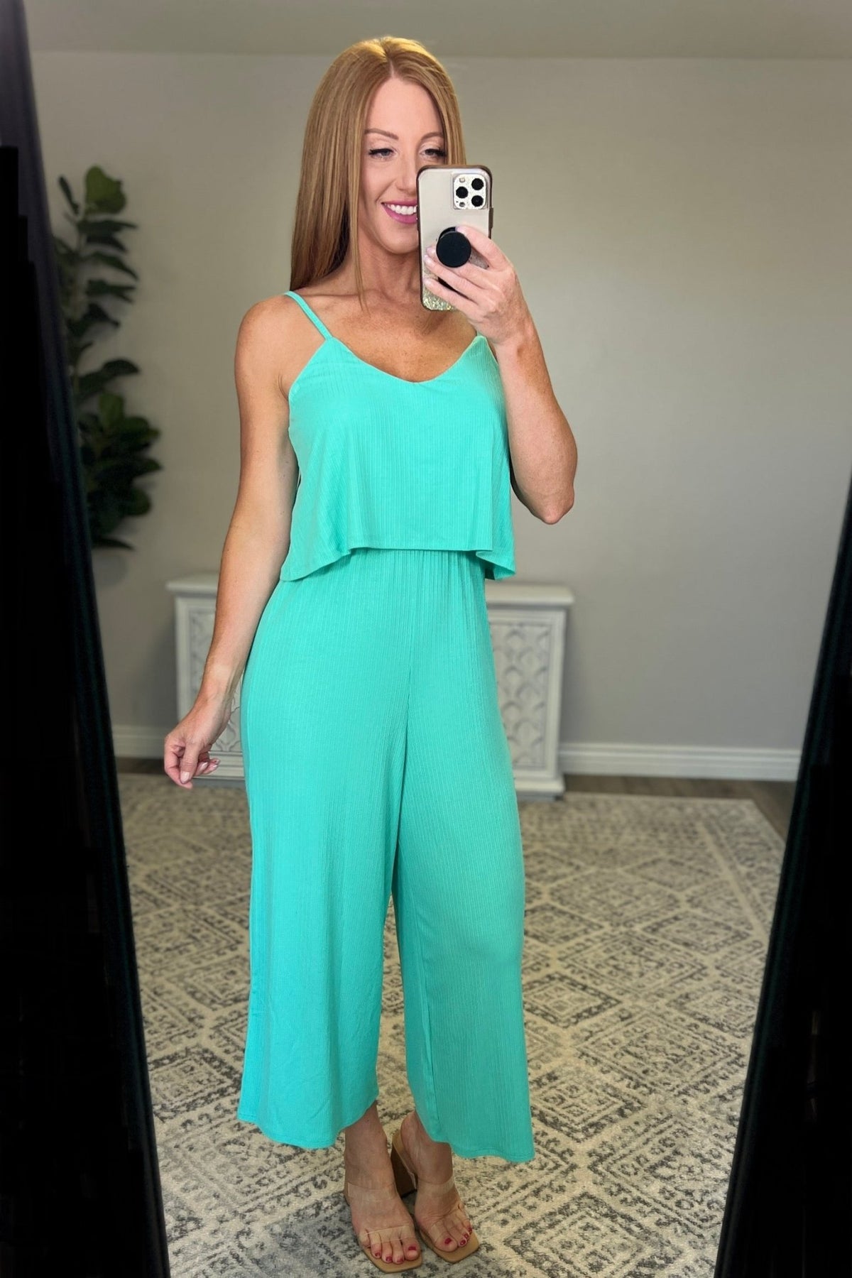 Ribbed Double Layer Jumpsuit in Mint - Happily Ever Atchison Shop Co.