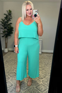 Ribbed Double Layer Jumpsuit in Mint - Happily Ever Atchison Shop Co.