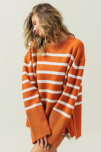 Ribbed Hem Stripe Sweater - Happily Ever Atchison Shop Co.