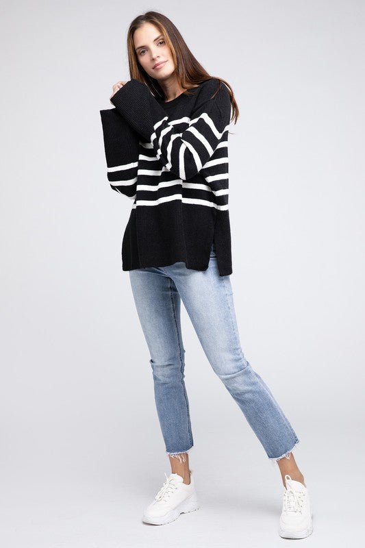 Ribbed Hem Stripe Sweater - Happily Ever Atchison Shop Co.