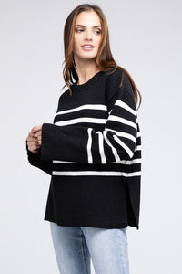 Ribbed Hem Stripe Sweater - Happily Ever Atchison Shop Co.