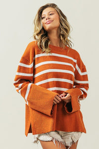 Ribbed Hem Stripe Sweater - Happily Ever Atchison Shop Co.