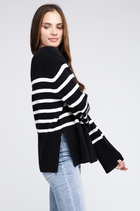 Ribbed Hem Stripe Sweater - Happily Ever Atchison Shop Co.