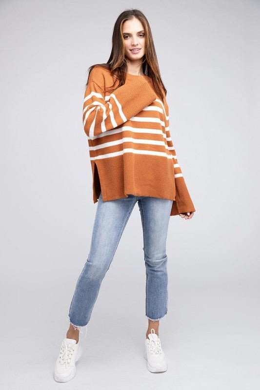 Ribbed Hem Stripe Sweater - Happily Ever Atchison Shop Co.