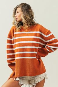 Ribbed Hem Stripe Sweater - Happily Ever Atchison Shop Co.