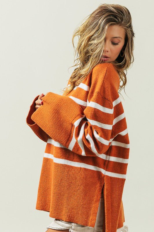 Ribbed Hem Stripe Sweater - Happily Ever Atchison Shop Co.